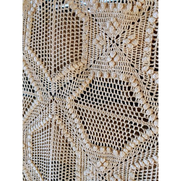 Antique/Vintage Cotton crochet Thread Bedspread with Fringe 108x82" - Picture 9 of 13